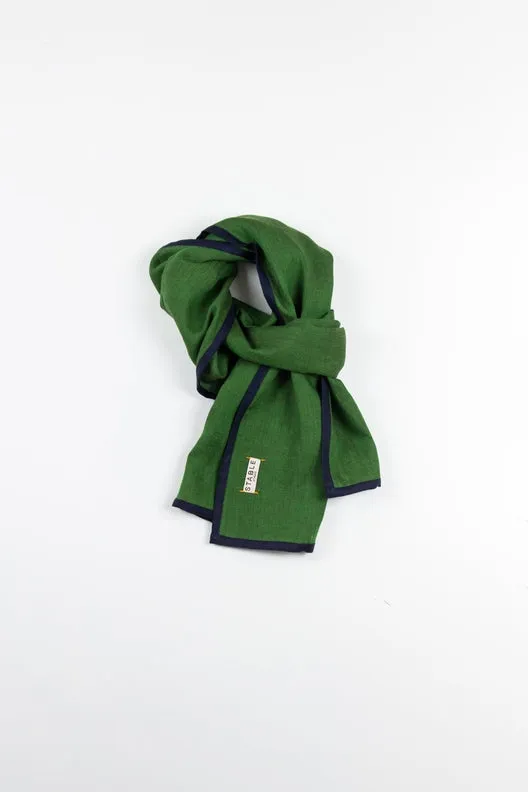 Moss Green with Navy Trim High Five Linen Scarf