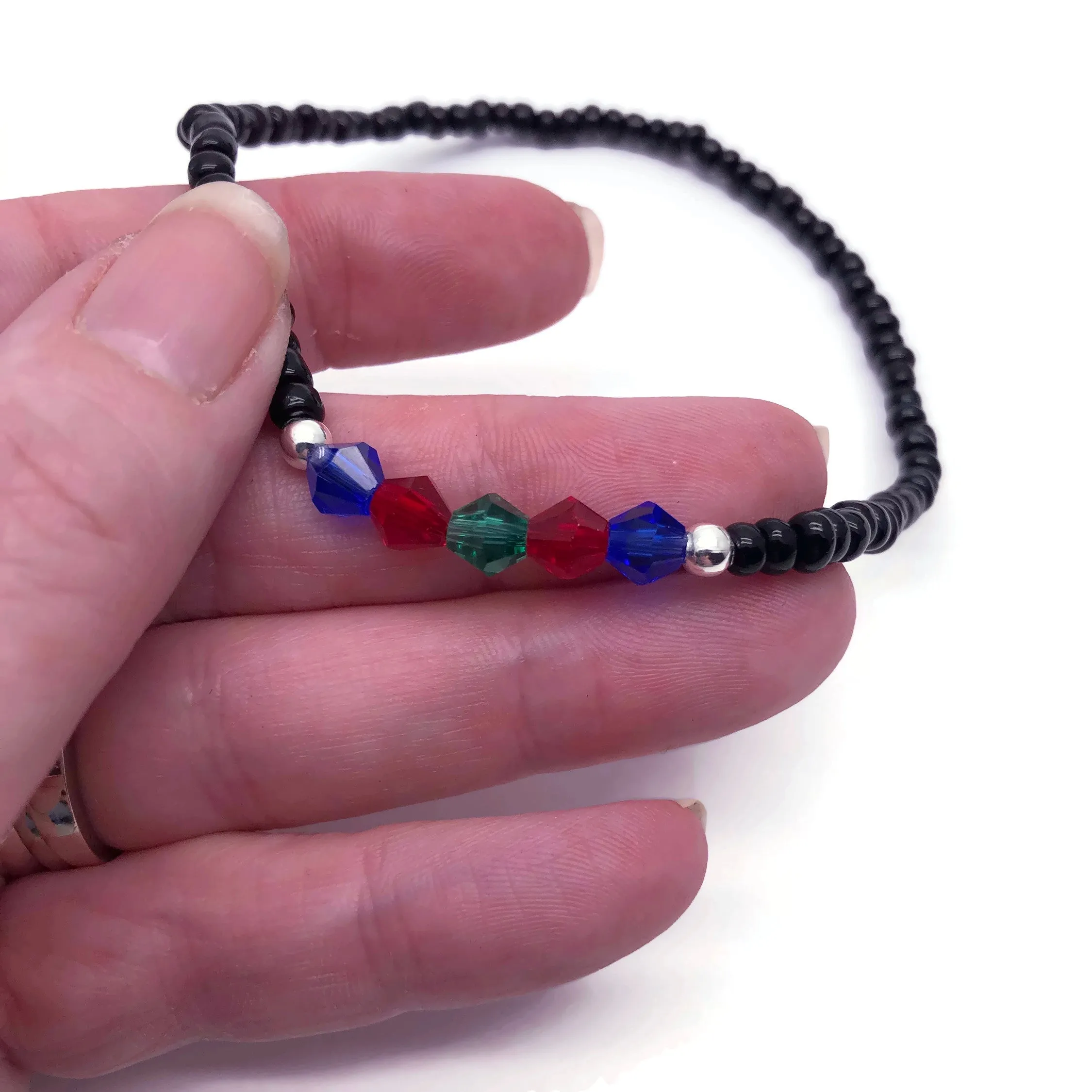 Multi-Colour Black Bicone Seed Bead Anklet