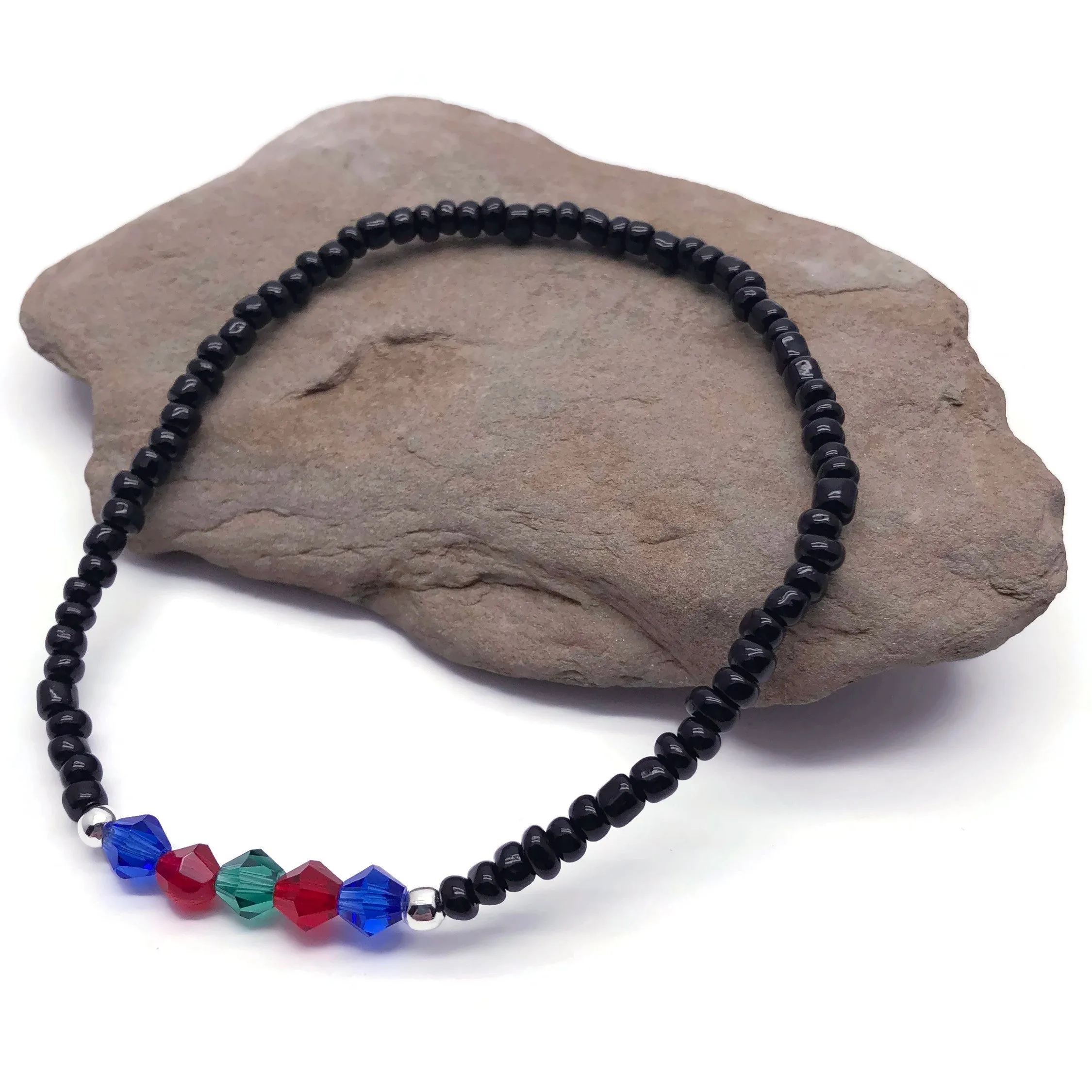 Multi-Colour Black Bicone Seed Bead Anklet