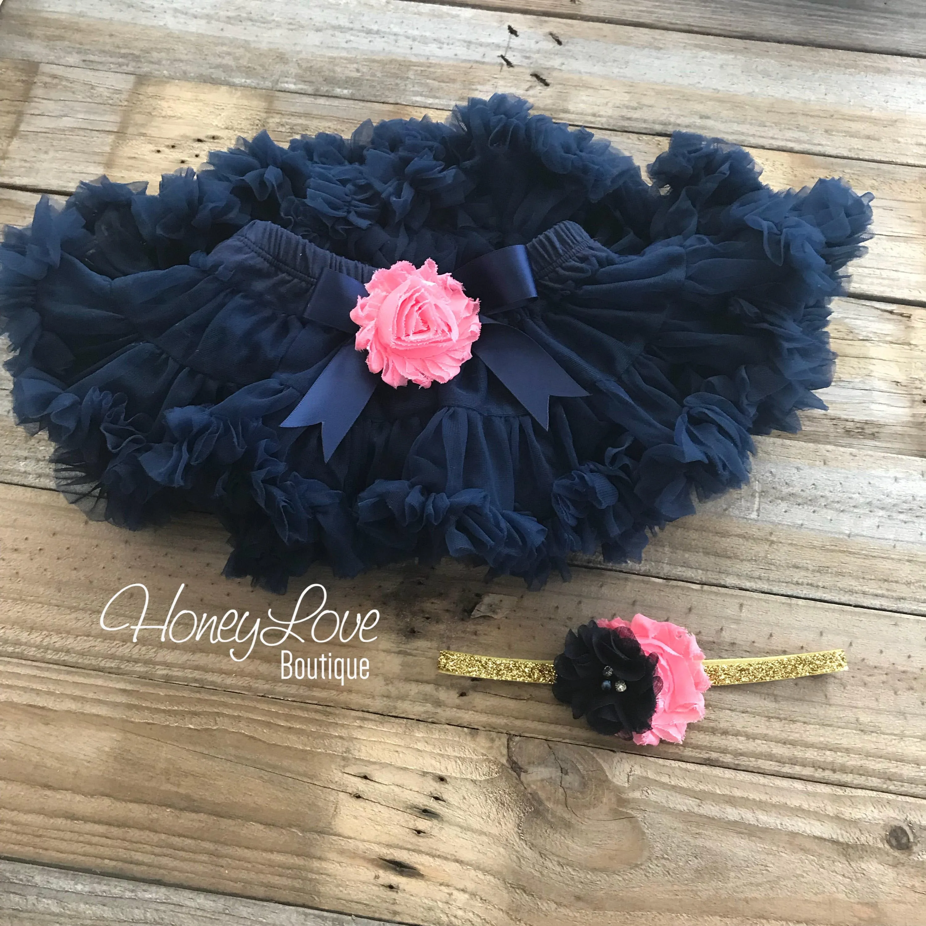 One with heart - Birthday Outfit - Navy Blue, Coral and Gold/Silver glitter