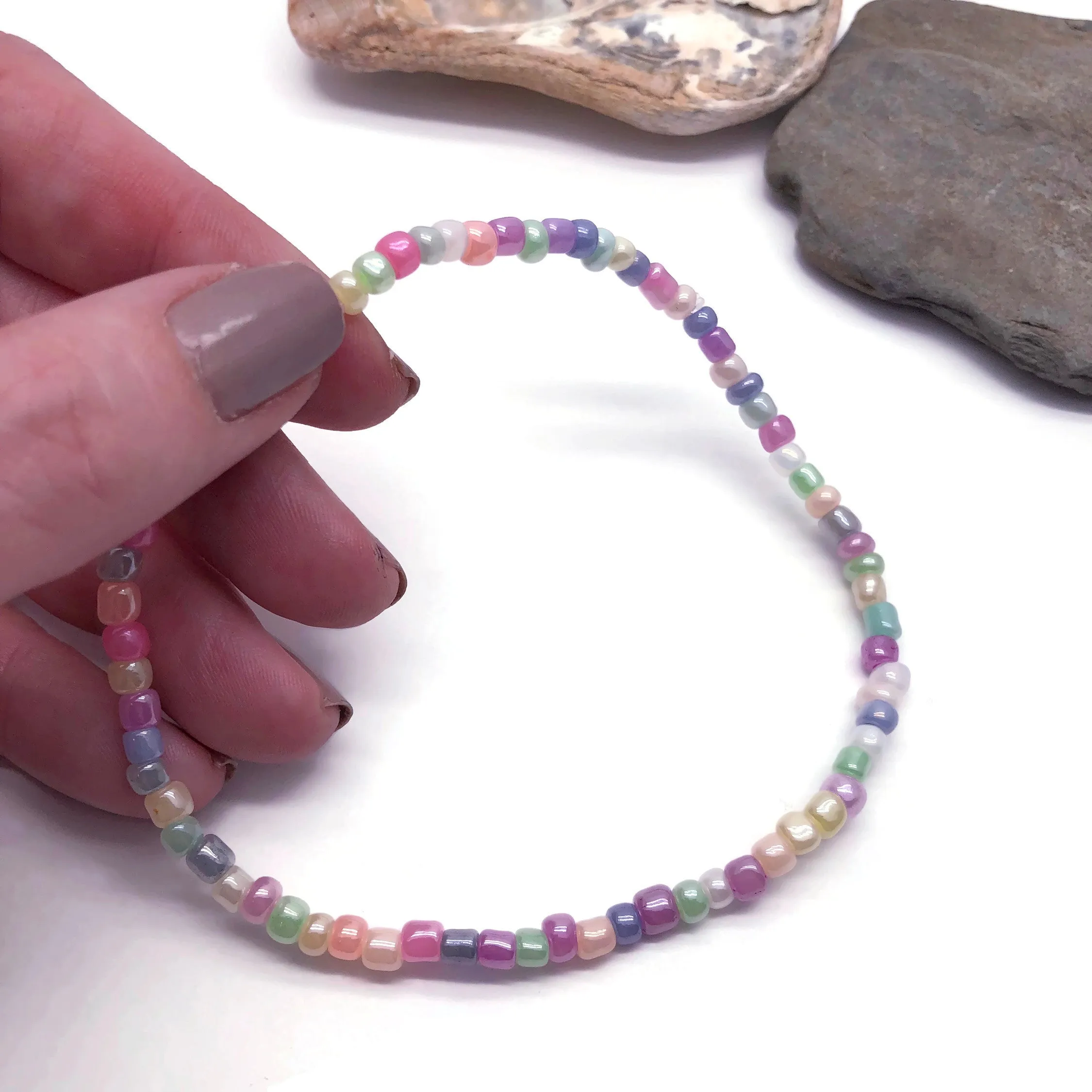 Pale Pastel Mix Seed Bead Anklet