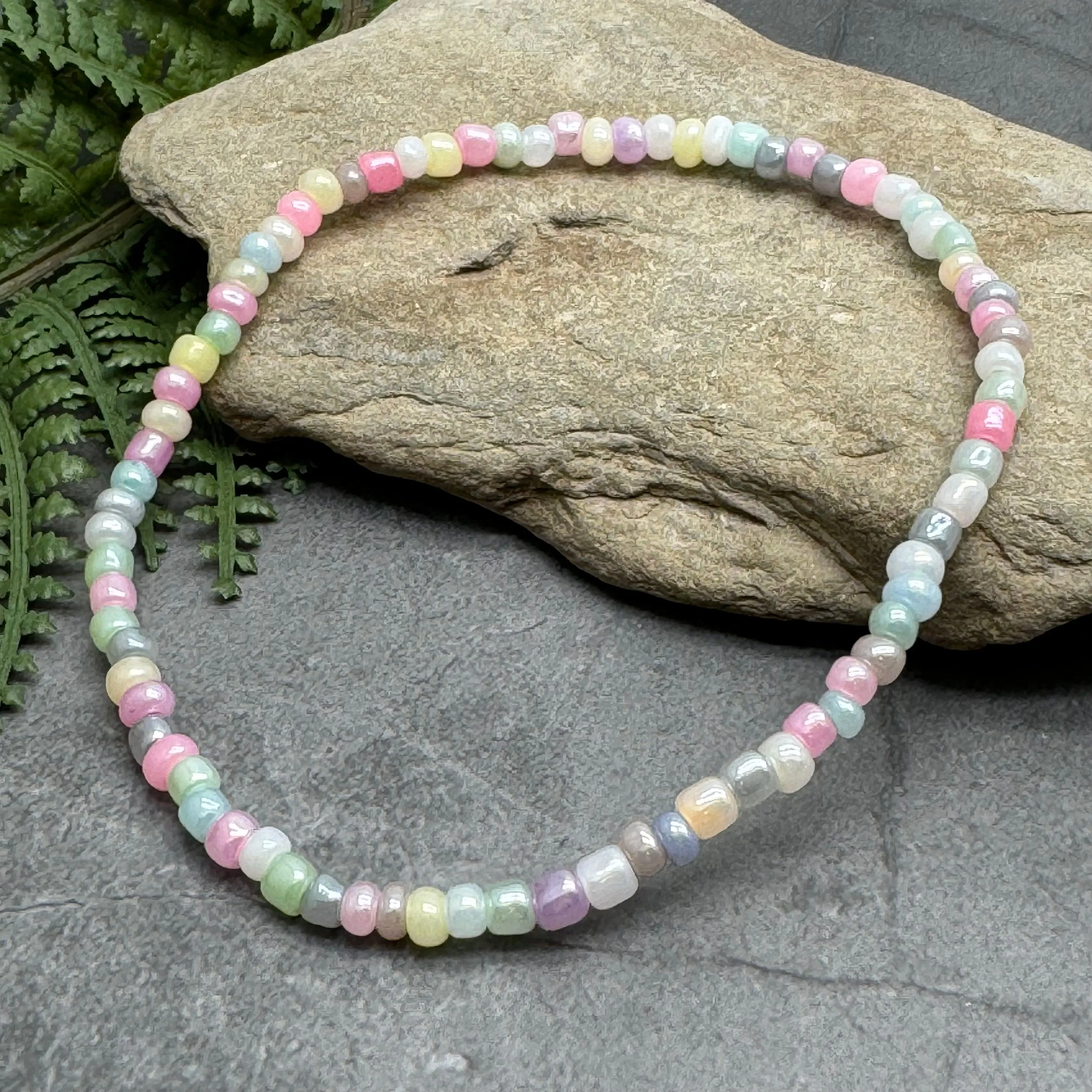 Pale Pastel Mix Seed Bead Anklet