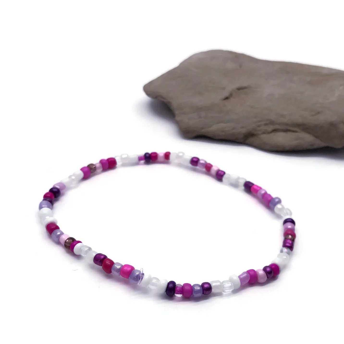 Pink and White Glass Seed Bead Anklet