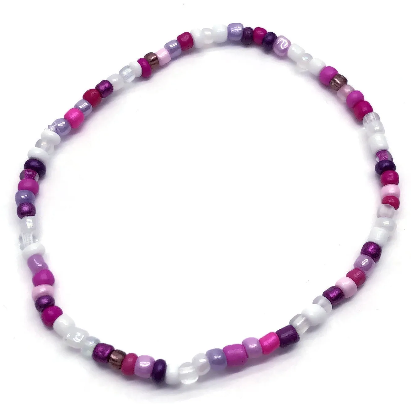 Pink and White Glass Seed Bead Anklet