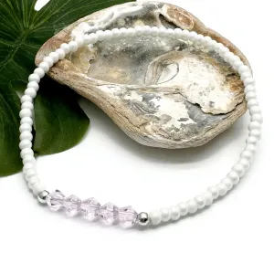 Pink Bicone White Glass Seed Bead Anklet