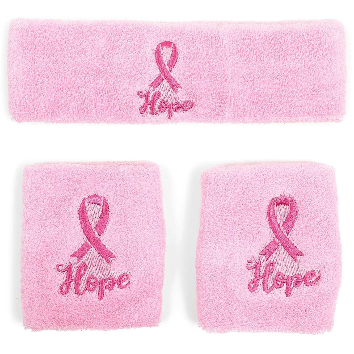 Pink Breast Cancer Awareness Sweat Bands and Headband Set (3 Pieces)