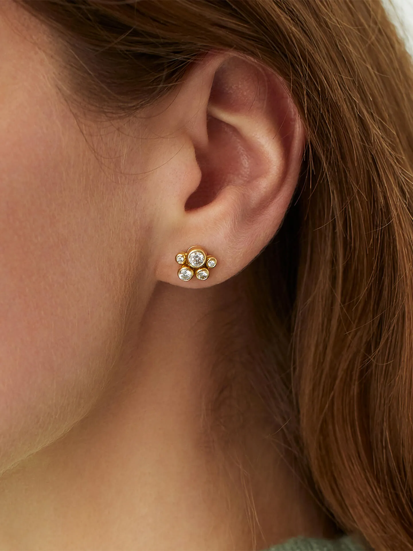 Raindance Classic Cluster Yellow Gold Stud Earrings