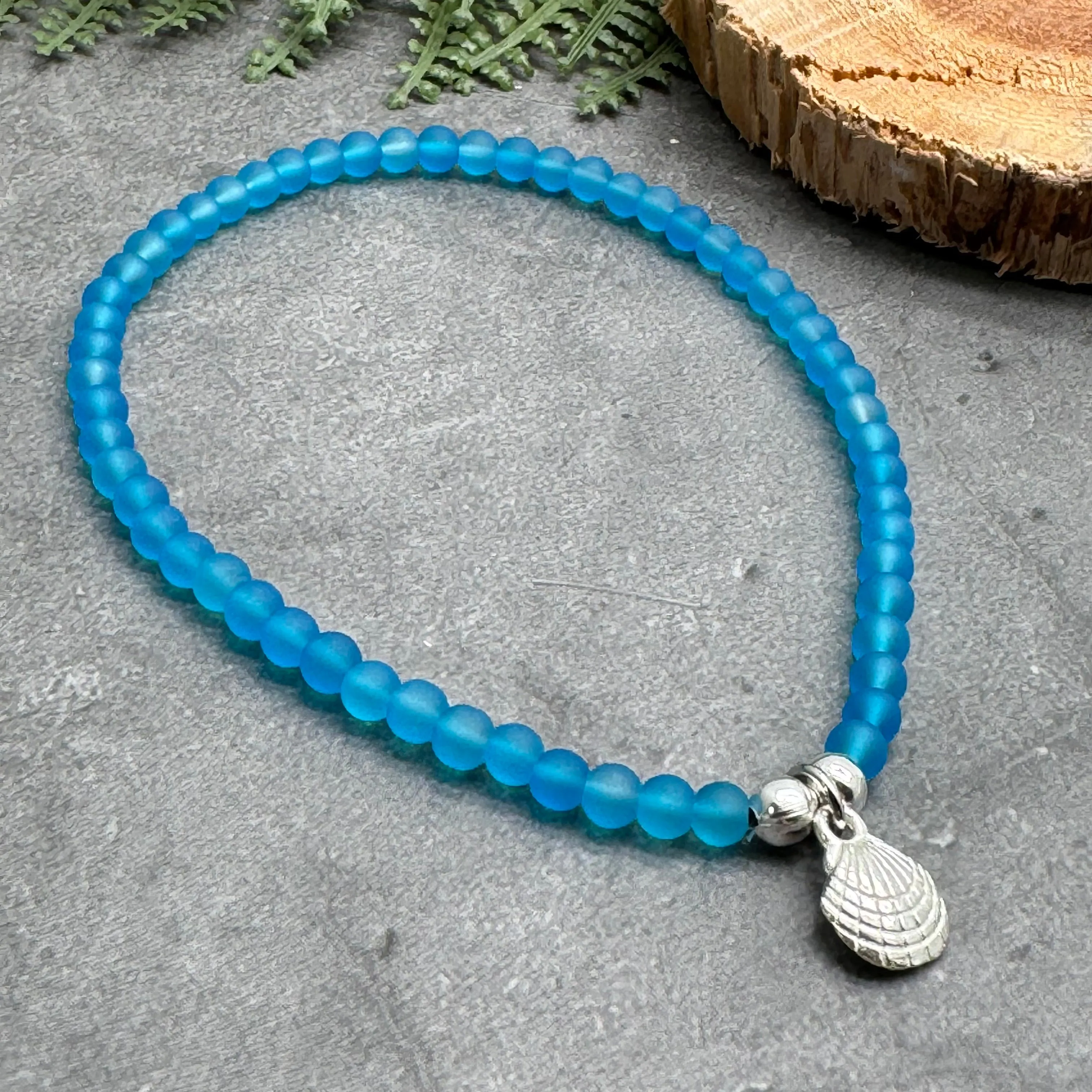 Sea Shell Charm Frosted Bead Anklet - Colour Choice