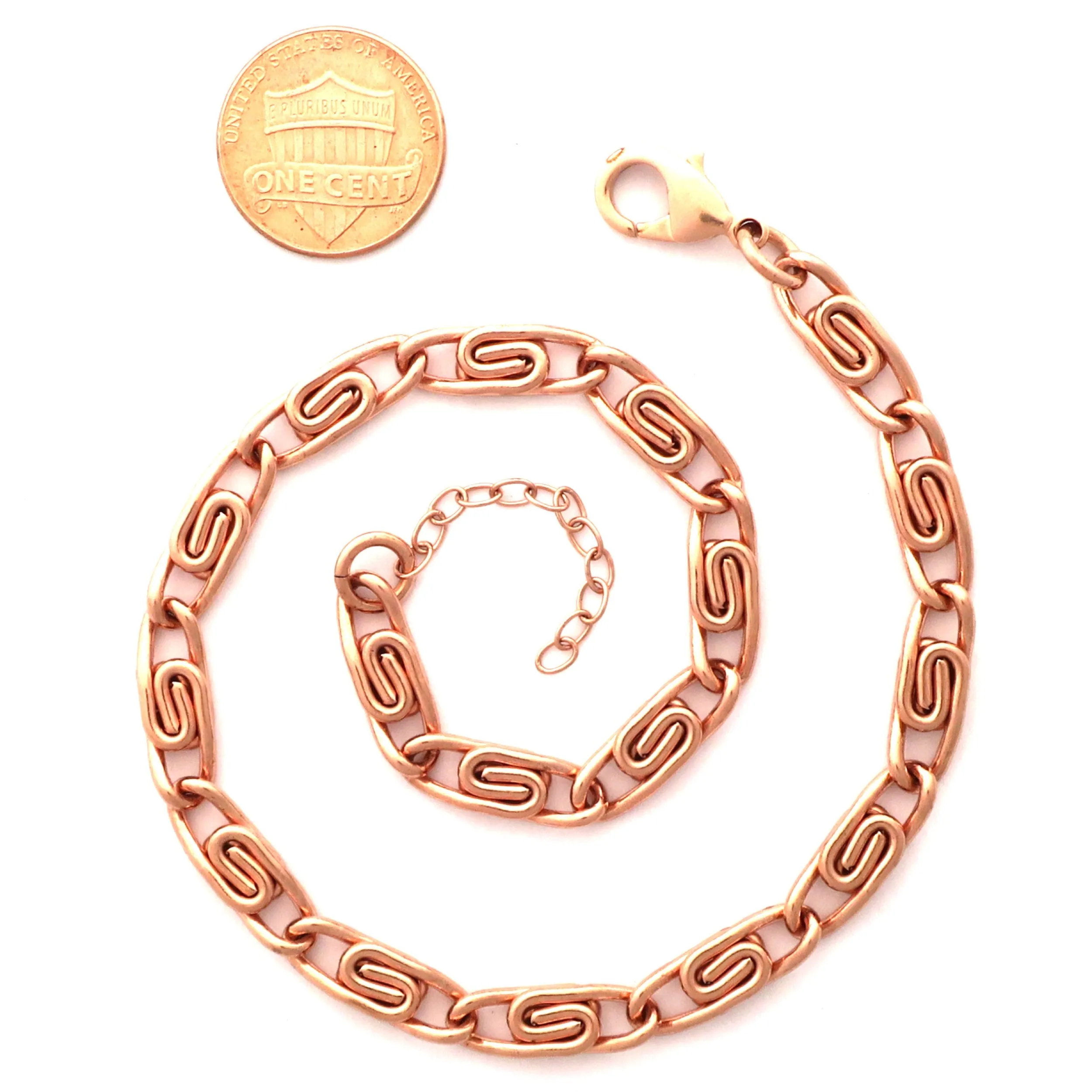 Set of 2 Solid Copper Anklet Chains AC66S Adjustable Medium 5mm Celtic Scroll Chain Copper Anklet Set