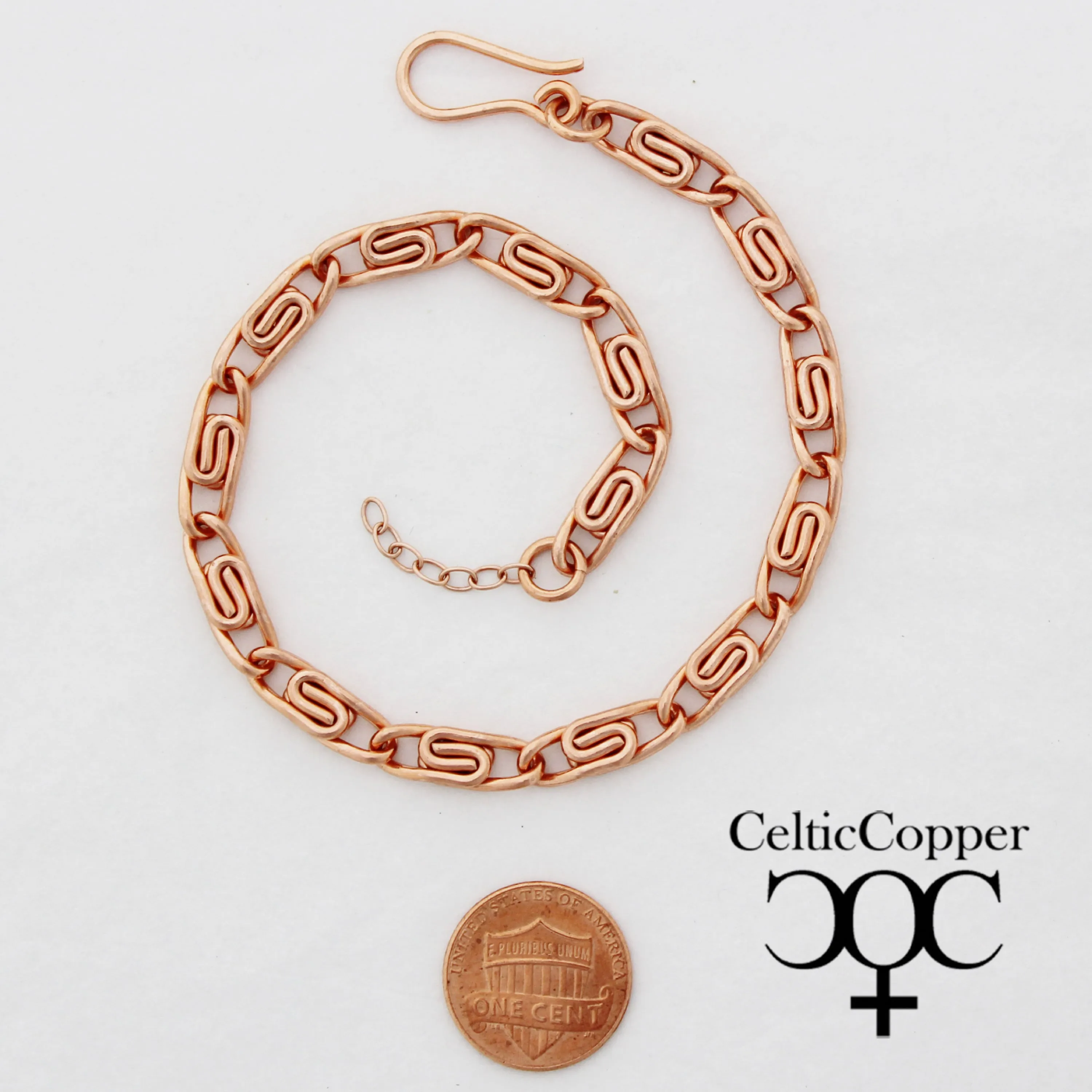 Set of 2 Solid Copper Anklet Chains AC66S Adjustable Medium 5mm Celtic Scroll Chain Copper Anklet Set