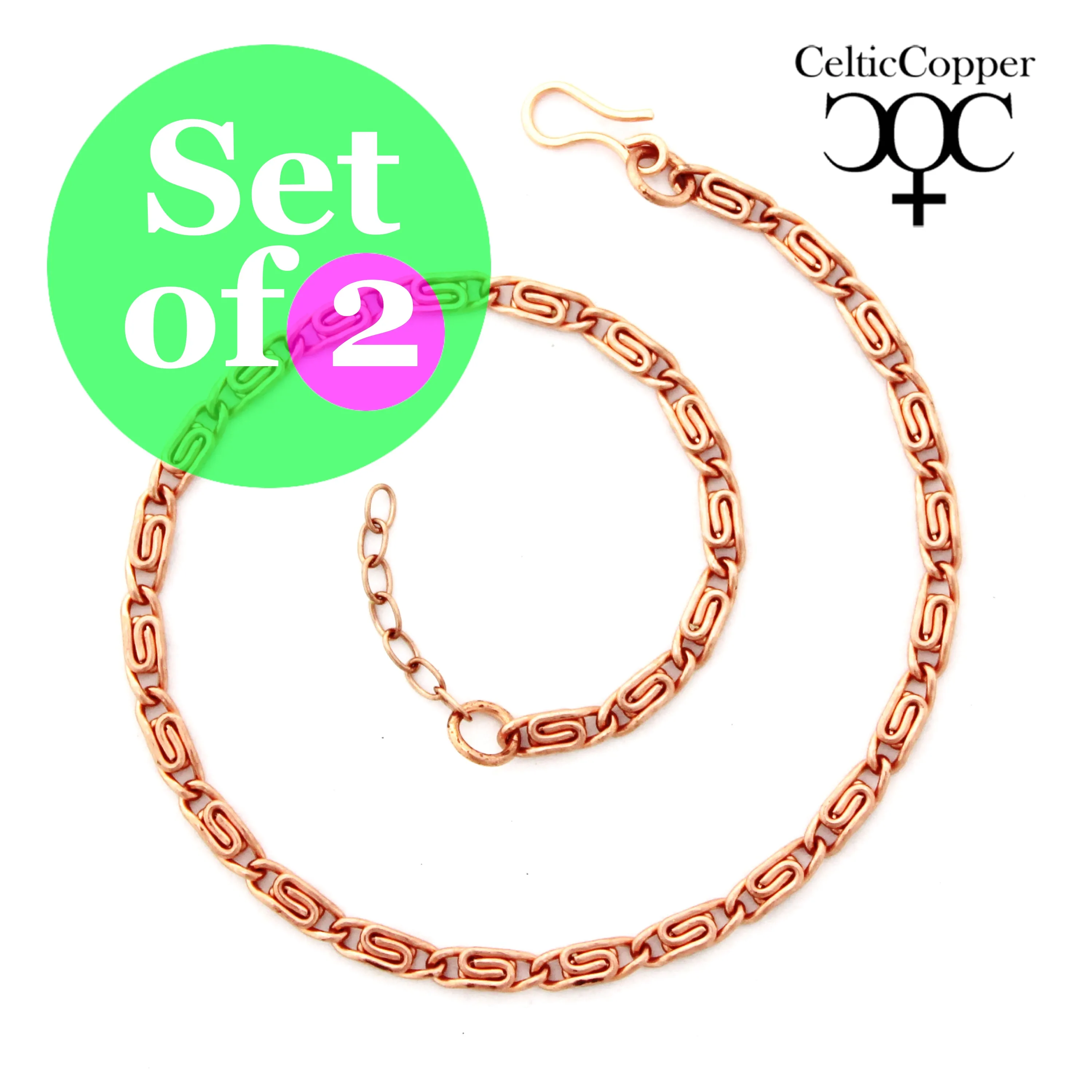 Solid Copper Anklet Set Celtic Scroll Chain Anklets AC61S Adjustable Matching Copper Ankle Chains