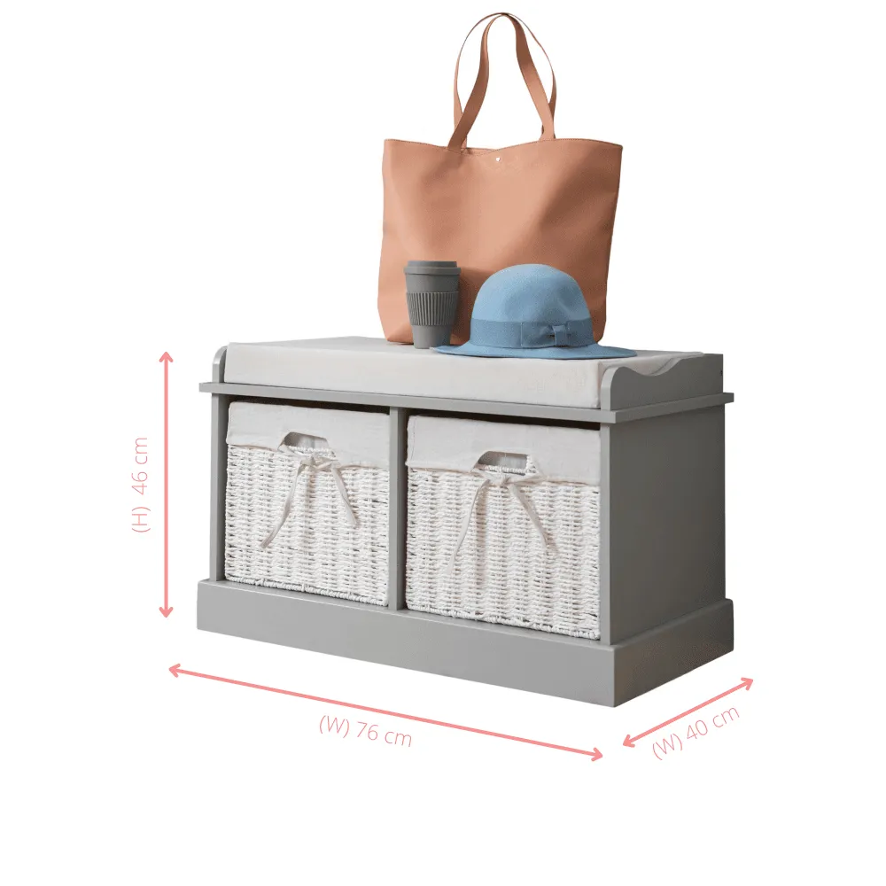 Stockholm Storage Bench with 2 Baskets in Silk Grey