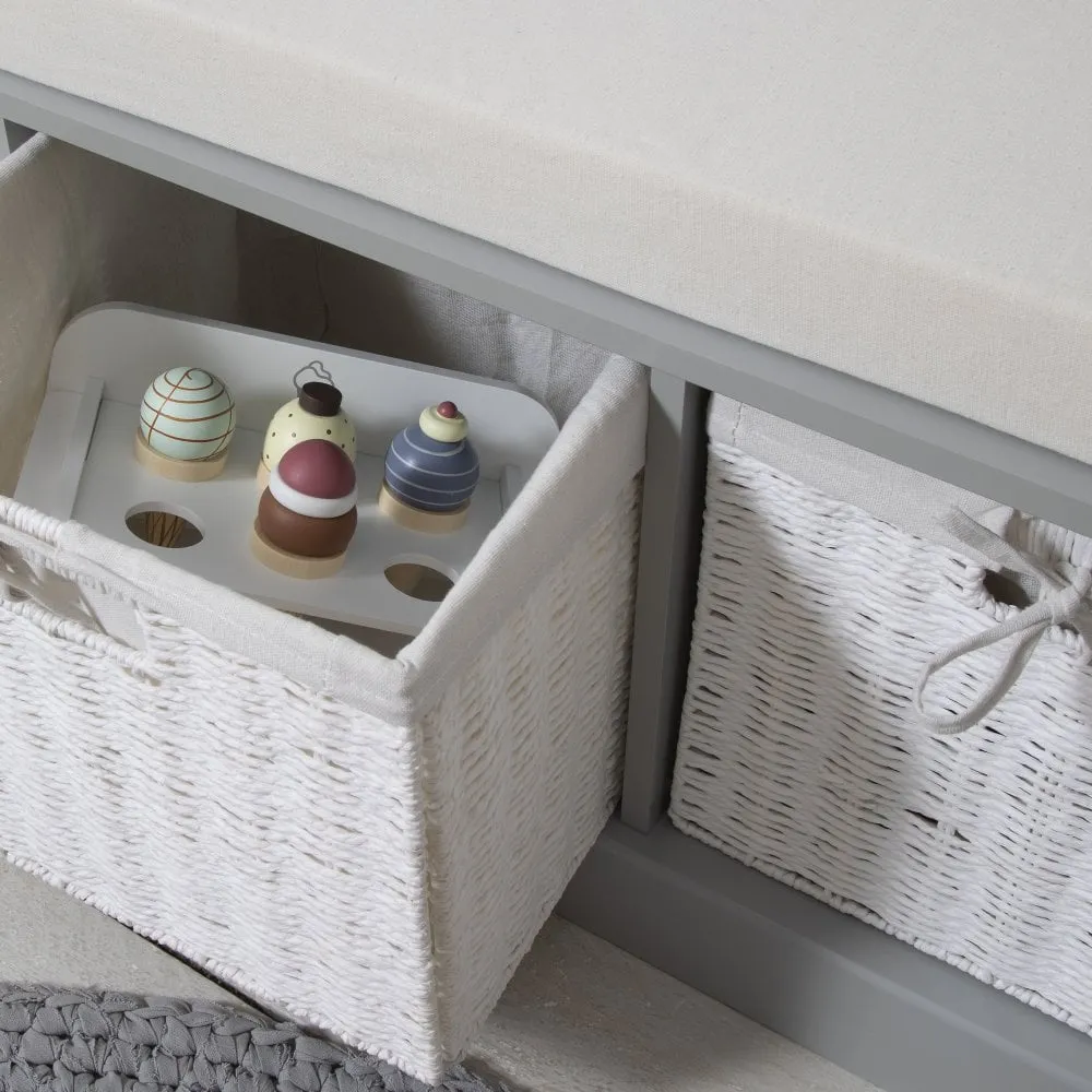 Stockholm Storage Bench with 2 Baskets in Silk Grey