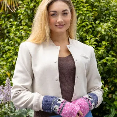 Wool  Sheep Handwarmers - Blue and Pink